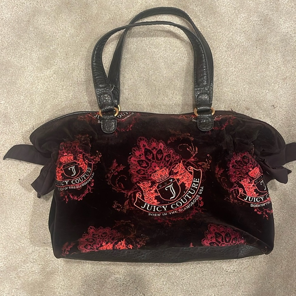 Black and red velour vintage juicy couture bag
